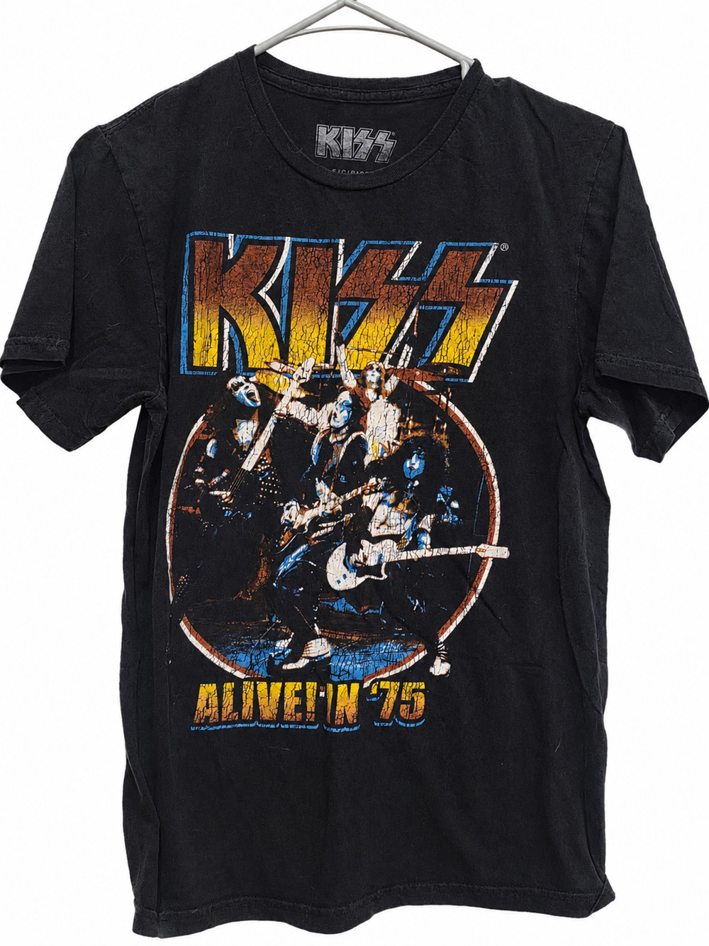 Retro Kiss T-Shirt Men Small Cotton Black Rock Band Concert Graphic Distressed
